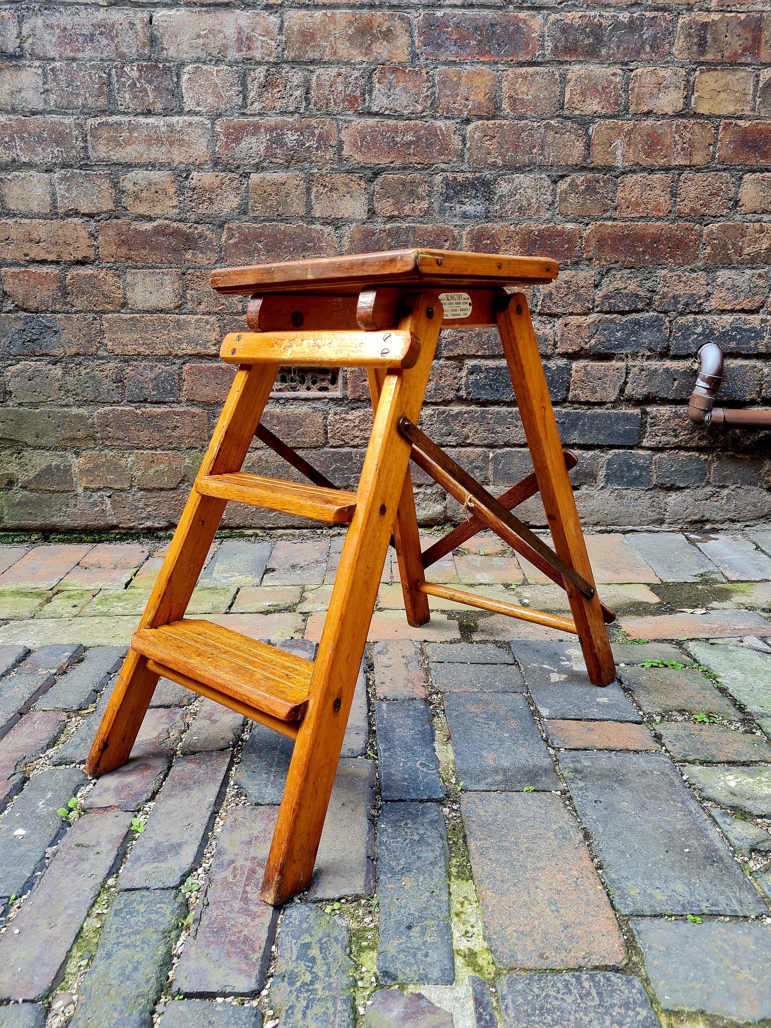 Vintage wood folding step shop stool