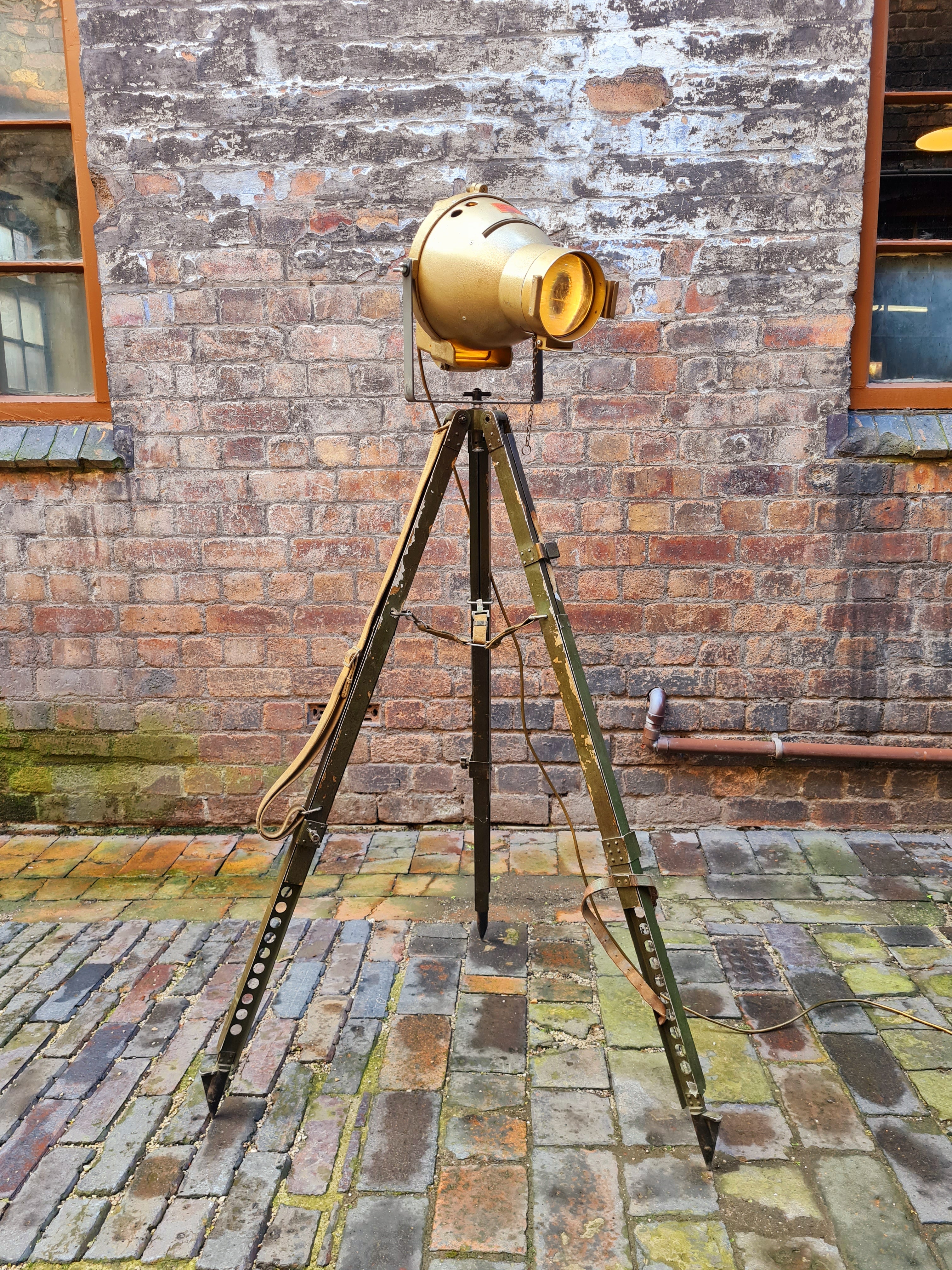 Vintage industrial theatre tripod floor lamp by Major